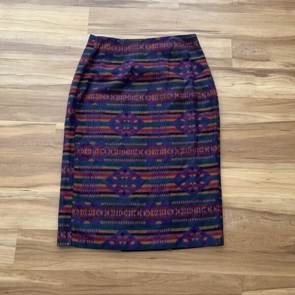 Vintage Aztec Tribal Midi Wrap Skirt Wool Blend Large Blanket Skirt Western - Picture 2 of 12